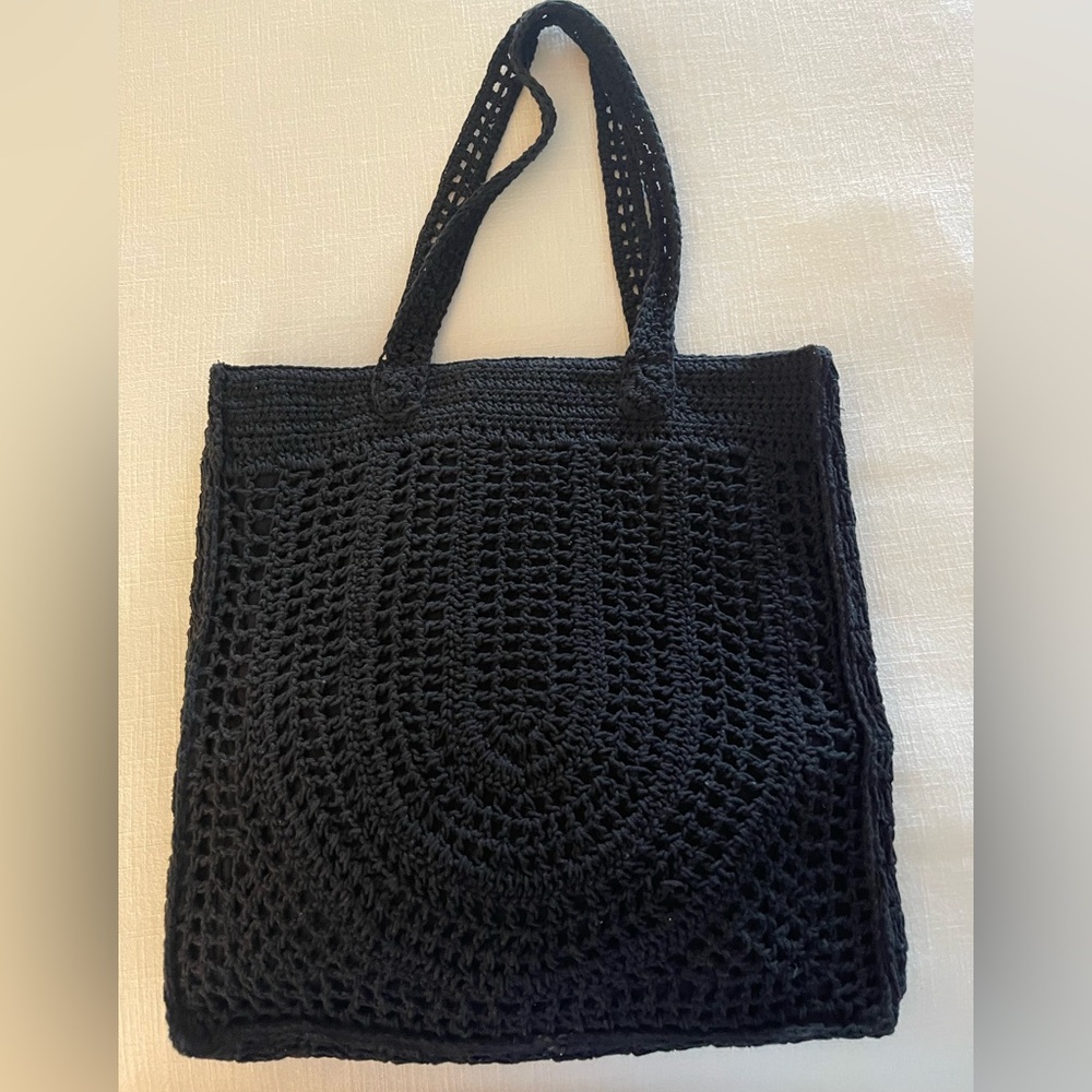 Black crochet tote bag.